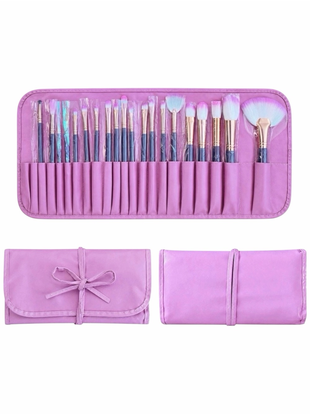 New 22 Piece Pink Makeup Brush Complete Set & Storage Carrying Case Blush Flat